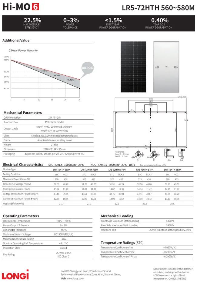 Pin LONGi 580W Hi-MO 6